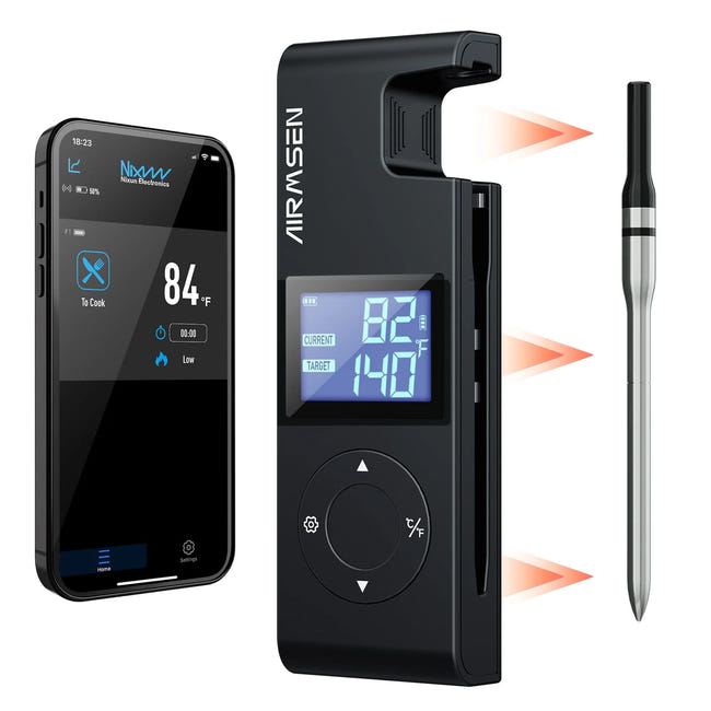 Thermomètre à Viande Sans Fil Bluetooth AIRMSEN - Sonde Inox 304, Portée 150 M, Autonomie 72h, écran LCD - 1