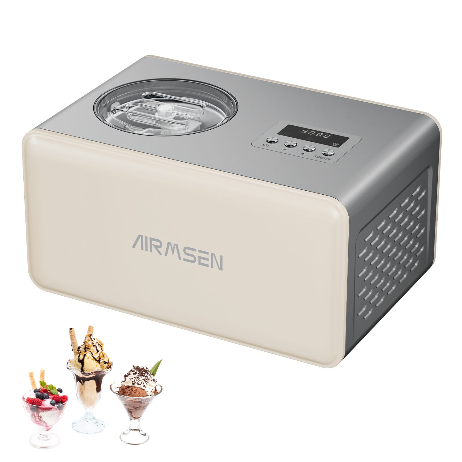 AIRMSEN Machine à crème glacée 2,1 Qt avec écran LED et minuterie, bleu