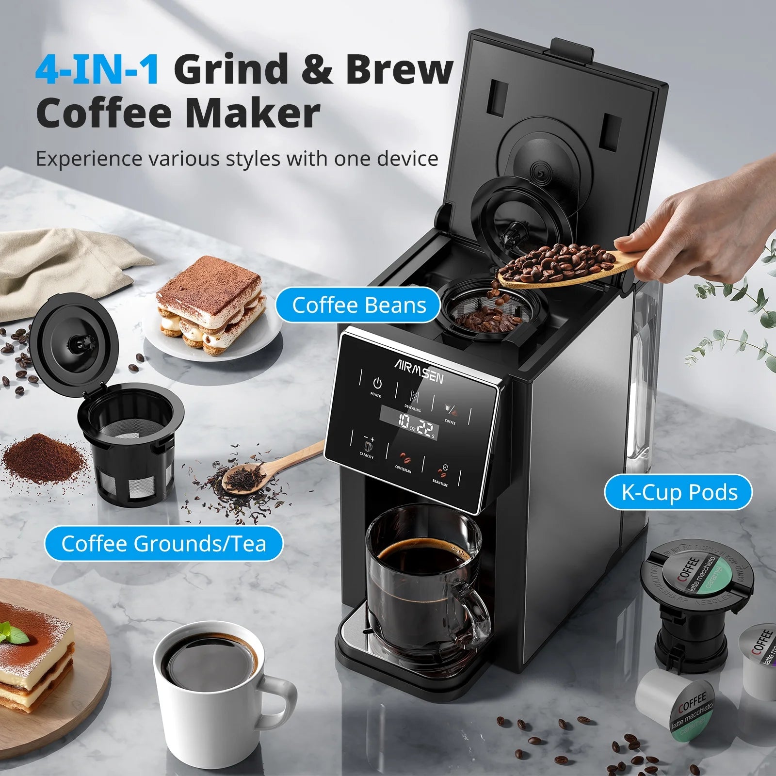 AIRMSEN Grind & Brew Coffee Maker - Thumbnail 4