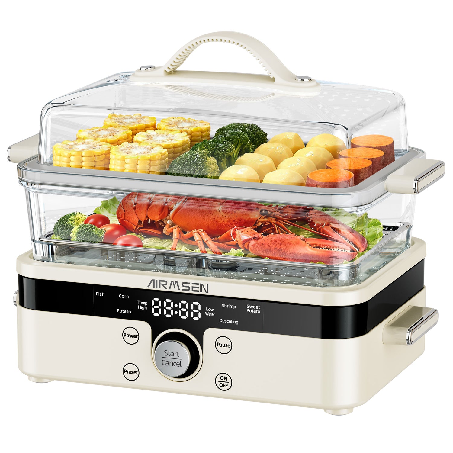 8-in-1 Glass Food Steamer for Cooking, 1200W Electric Vegetable Steamer with Removable Water Tank, 12H Delay Start & Auto Warm Mode, BPA-Free