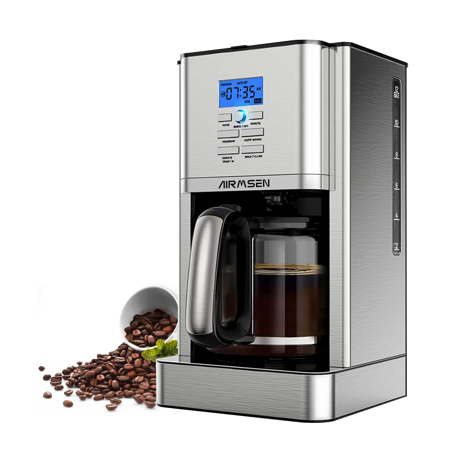 Airmsen Kaffeemaschine, 12 Tassen programmierbare Kaffeemaschinen aus Edelstahl 