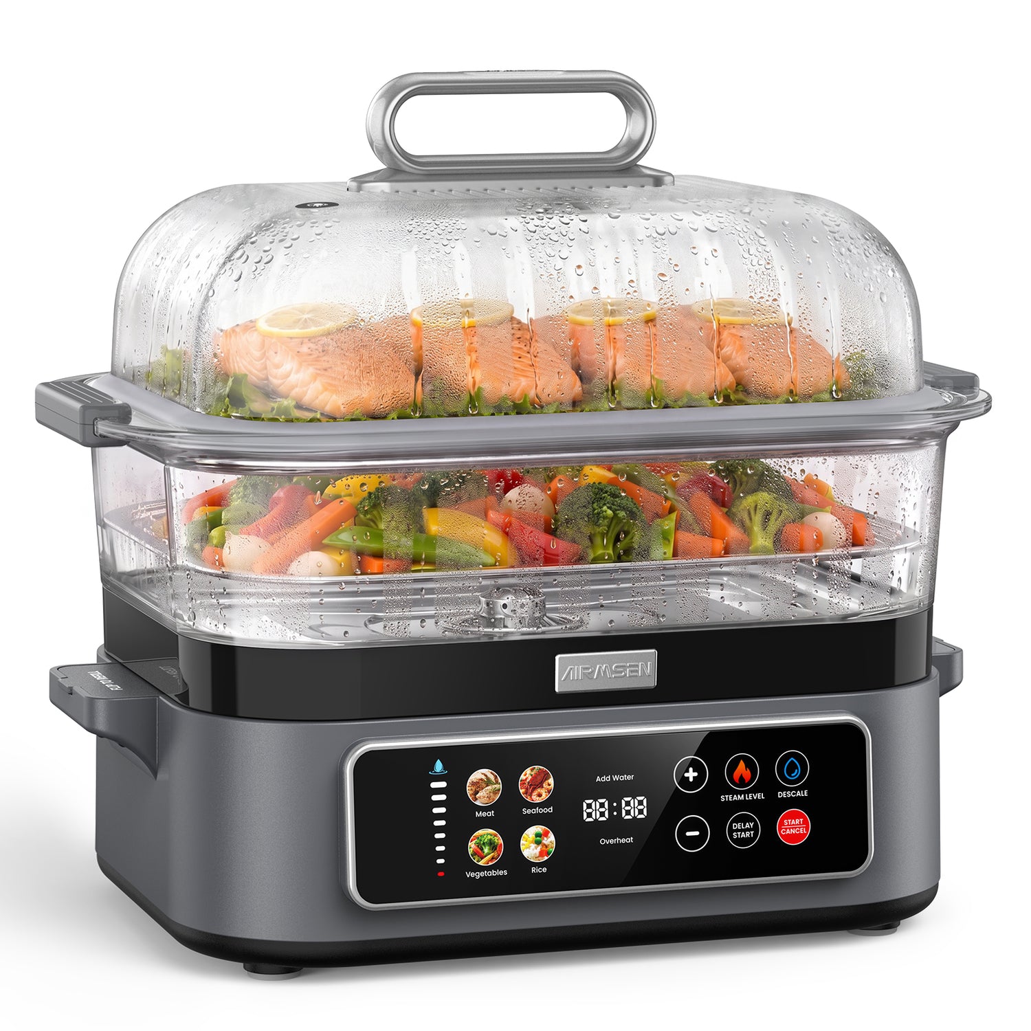 AIRMSEN 8-in-1 Glass Food Steamer 1200W – Removable Tank, Auto Keep Warm | AIRMSEN TL-1230