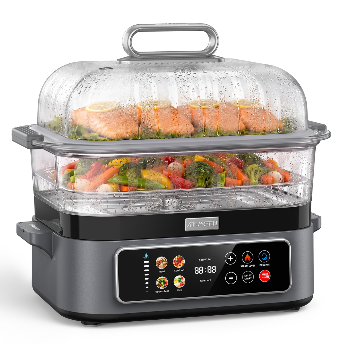 AIRMSEN 8-in-1 Glass Food Steamer 1200W – Removable Tank, Auto Keep Warm | AIRMSEN TL-S6B