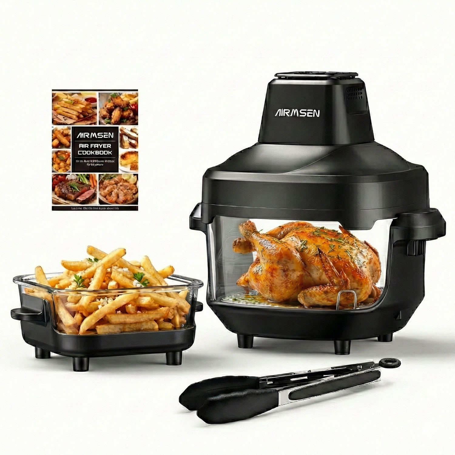 AIRMSEN Potable Glass Air Fryer Non-Toxic, 4.8QT & 1.3QT, 4 Presets & Manual Control, 140–450℉ Precise Heat, 95% Less Oil, Auto-Pause & Resume, Microwave & Dishwasher Safe ，4-in-1（副本）
