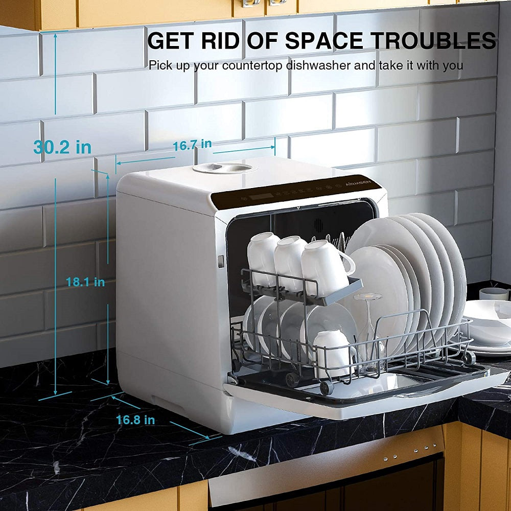Airmsen Portable Countertop Dishwasher with 5 Liter Built in Water Tank and Air Dry